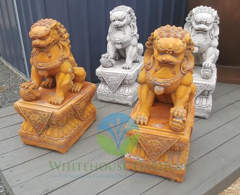 Fu Dog Female & Male On Pedestal